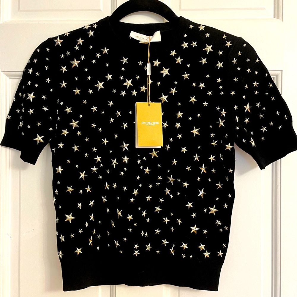 Brand New Michael Kors Collection Black sweater short sleeve with stars